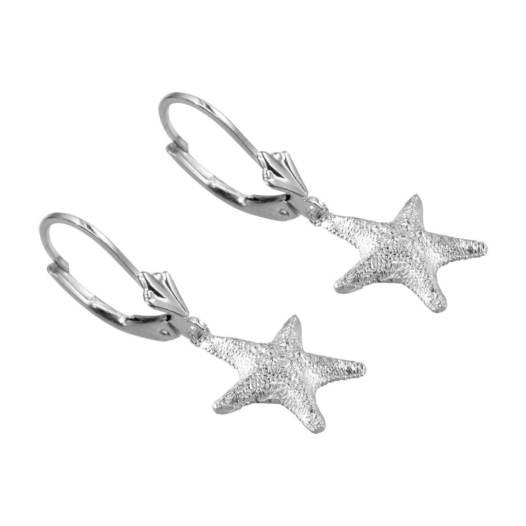 Mini Cushion Sea Star Earrings in 14K White Gold