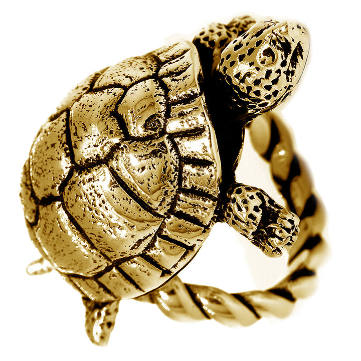 42mm Turtle Rope Ring with Black in 18k Yellow Gold