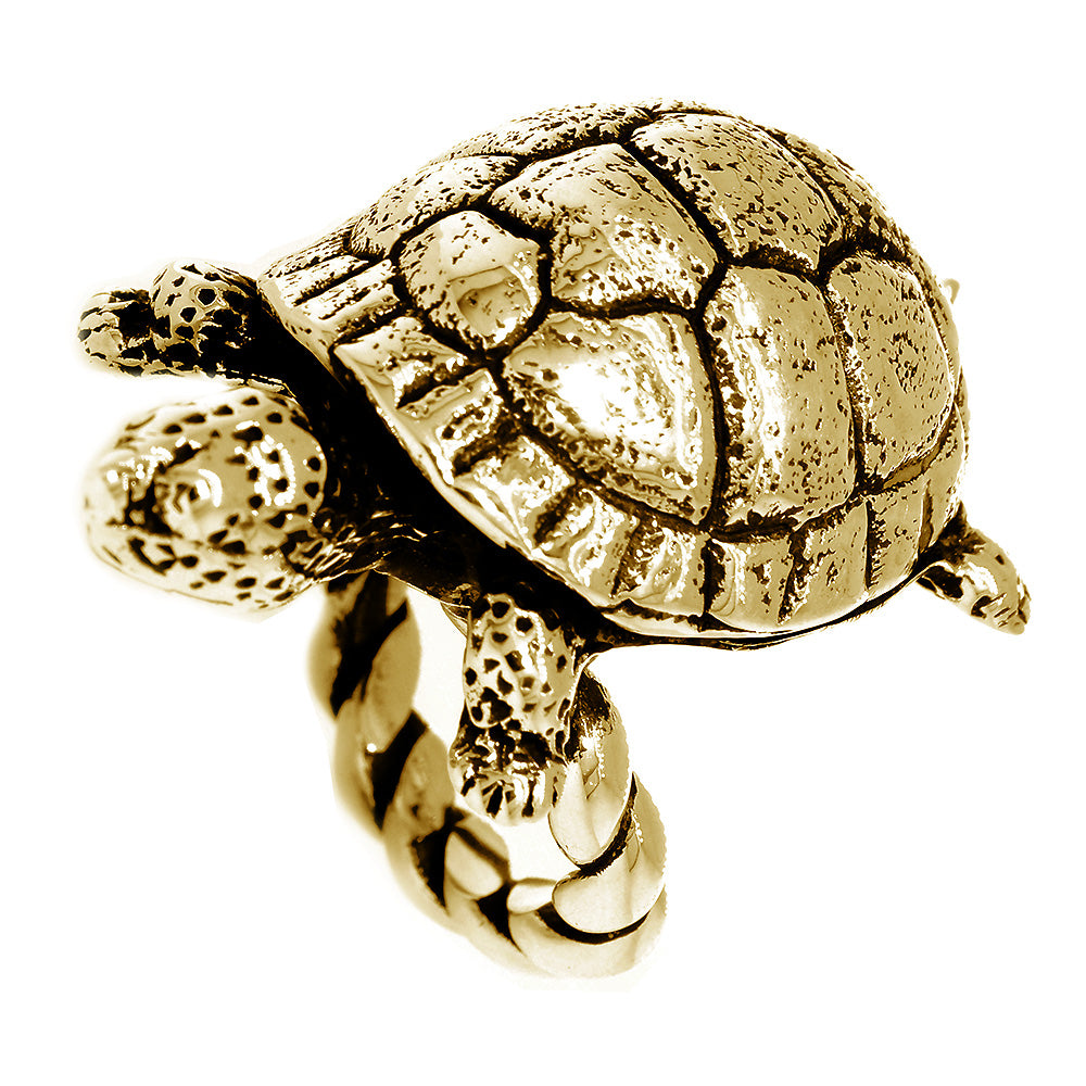 42mm Turtle Rope Ring with Black in 18k Yellow Gold