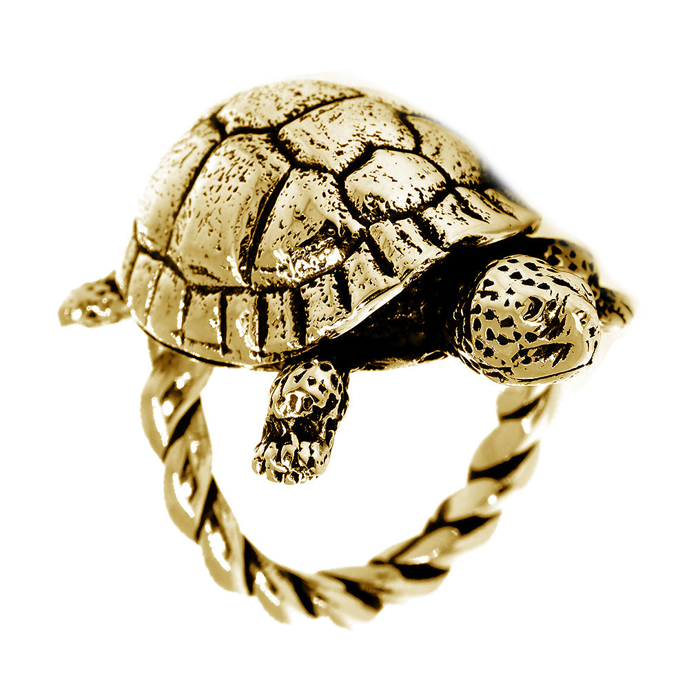 42mm Turtle Rope Ring with Black in 18k Yellow Gold