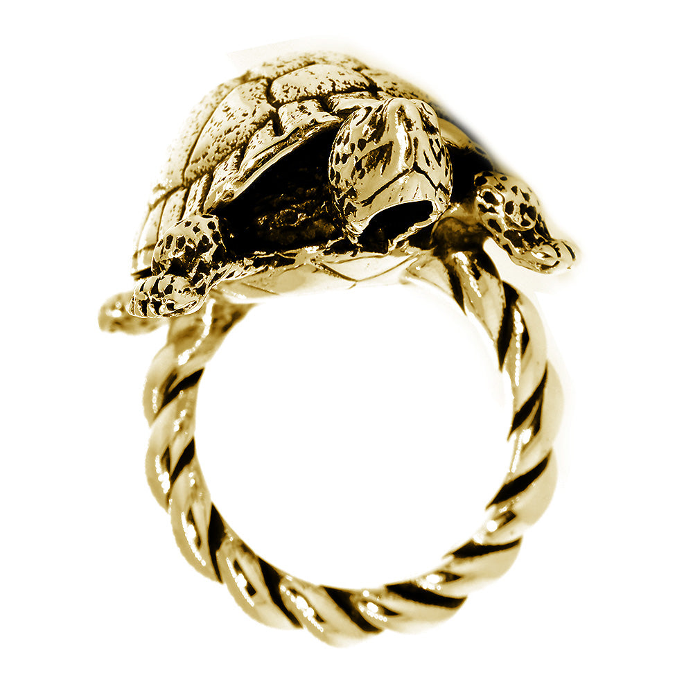 42mm Turtle Rope Ring with Black in 18k Yellow Gold