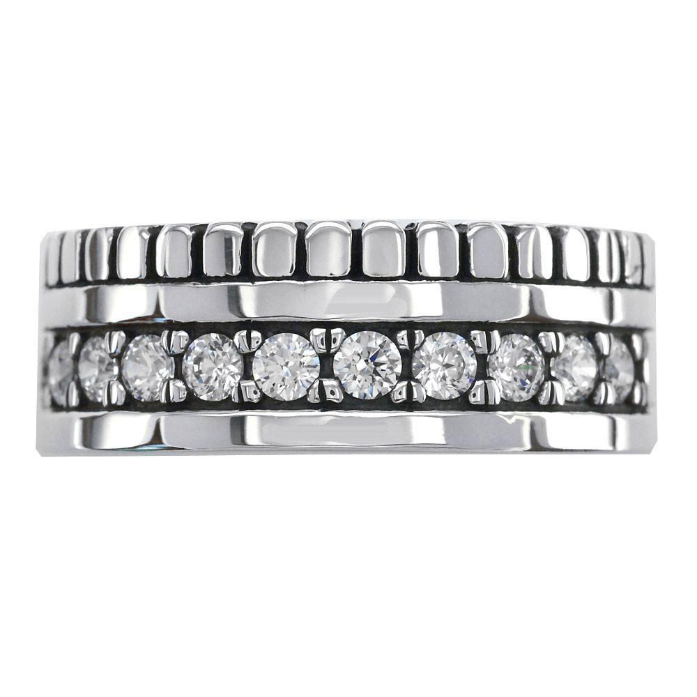 Wide Mens Ring, 1.00CT, 9mm in 14K White Gold and Black Diamonds, Halfway