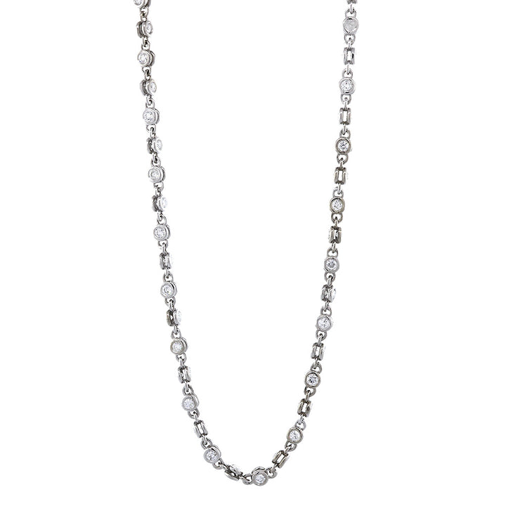 Double-sided Bezel Set Diamond Necklace, 4.38CT, 16 Inch in 14k White Gold