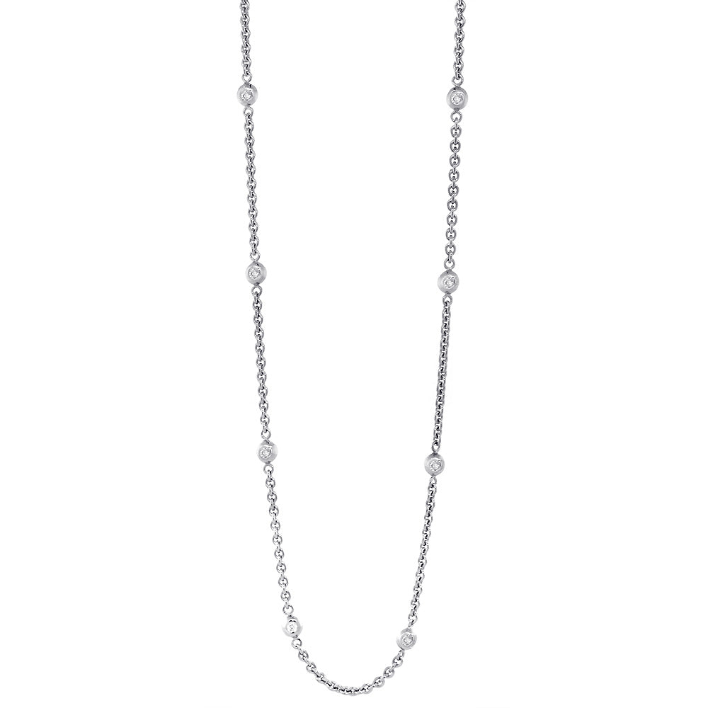 Diamonds by the Yard Diamond Bead and Rolo Chain Necklace, 10 Beads, 0.90CT, 16 Inches, in 14k White Gold