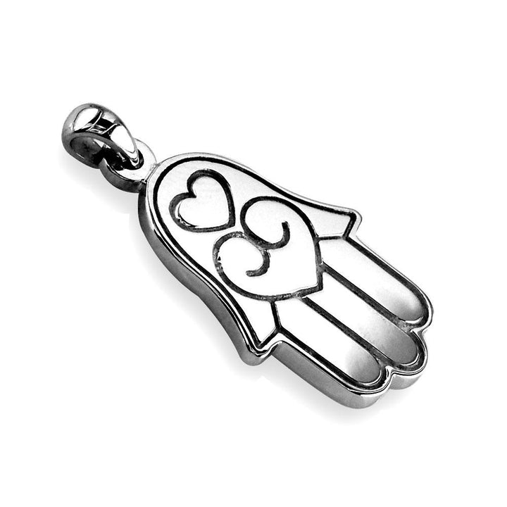 Large Hamsa, Hand of God Charm with Black in Sterling Silver