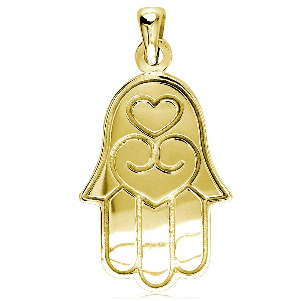 Large Hamsa, Hand of God Charm in 14K Yellow Gold