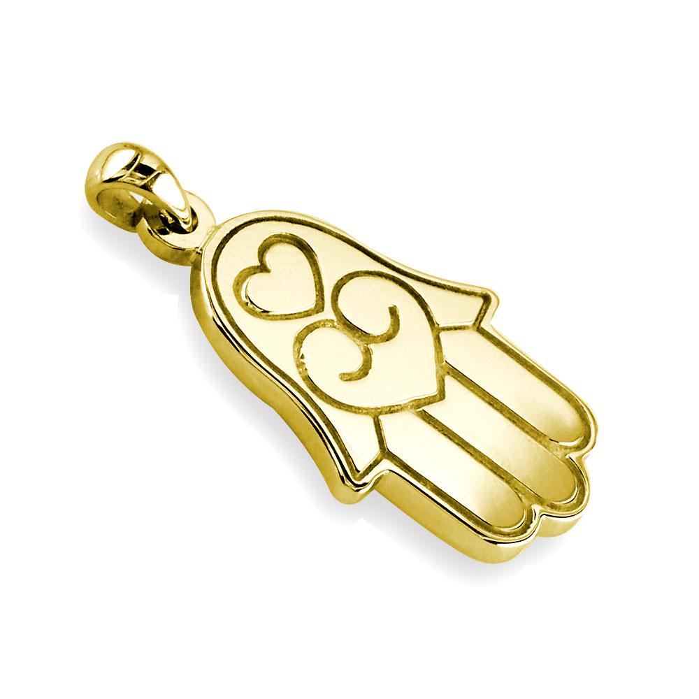 Large Hamsa, Hand of God Charm in 14K Yellow Gold