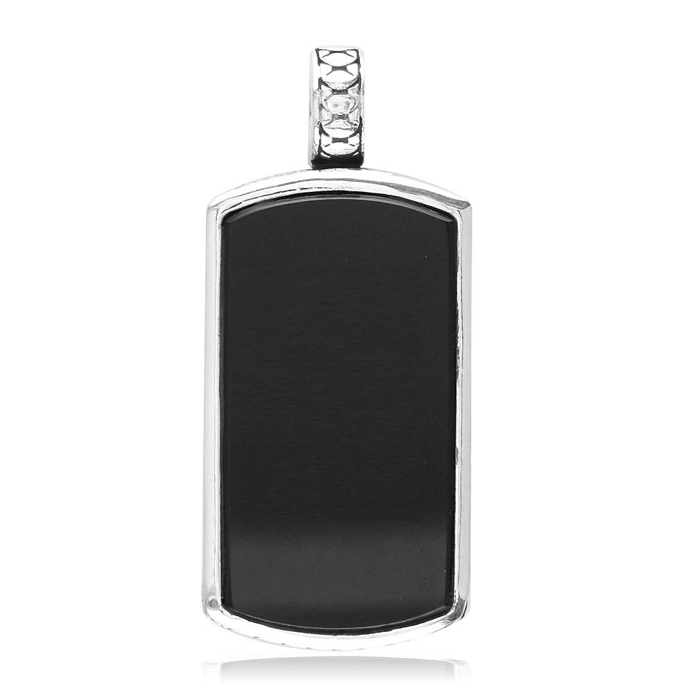 Reversible Black Onyx and Python Reptile Texture Dog Tag Pendant in 14K White Gold
