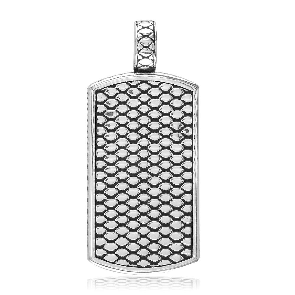 Reversible Black Onyx and Python Reptile Texture Dog Tag Pendant in 14K White Gold