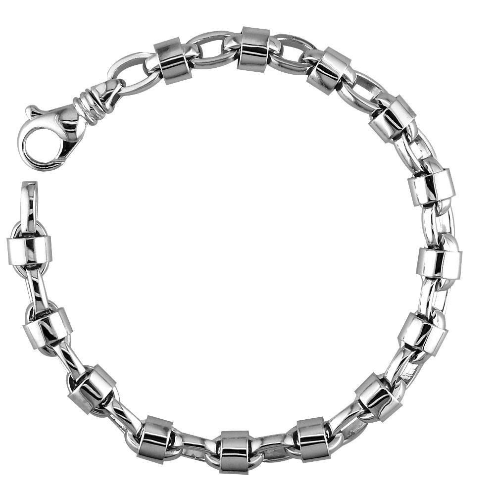 Mens Oval Link Bracelet with Round Jackets in 14K