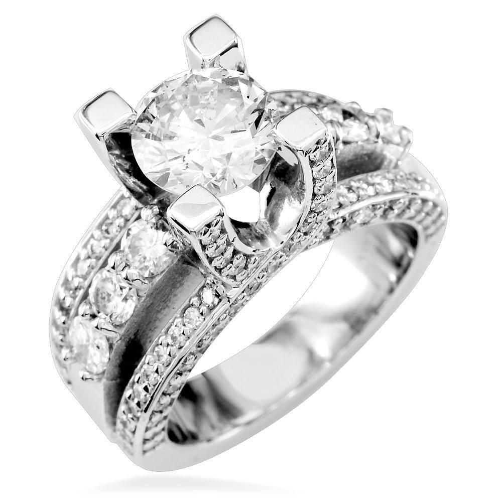 Round Diamond Engagement Ring Setting in 14K White Gold, 1.75CT