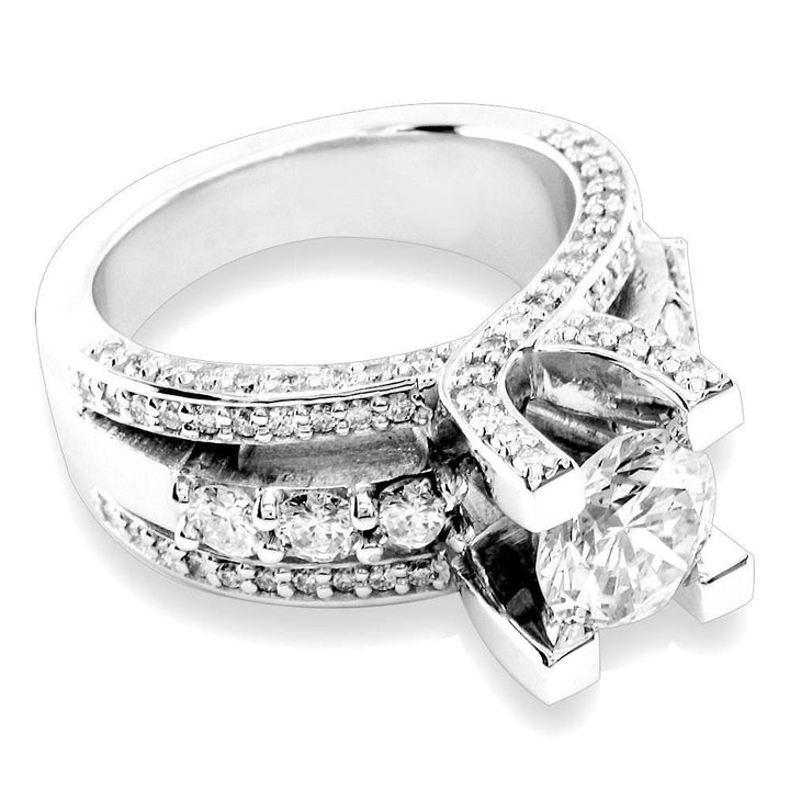 Round Diamond Engagement Ring Setting in 14K White Gold, 1.75CT