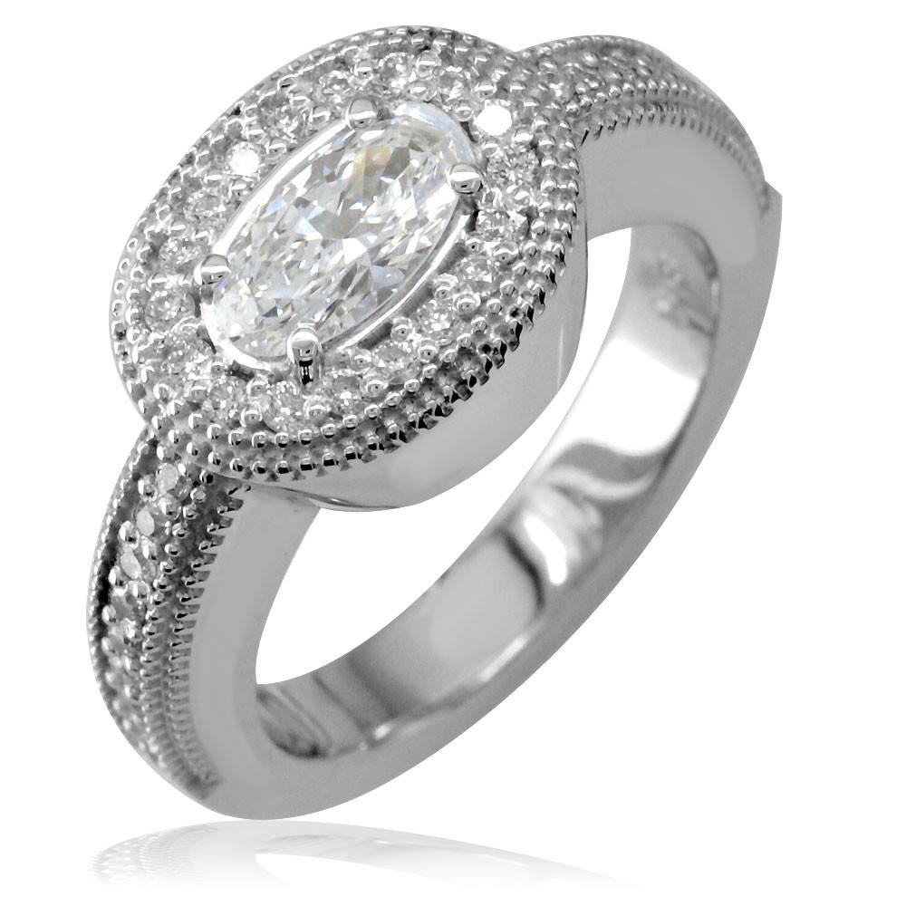 Ladies Oval Diamond Ring with Diamond Bezel and Sides LR-Z4157