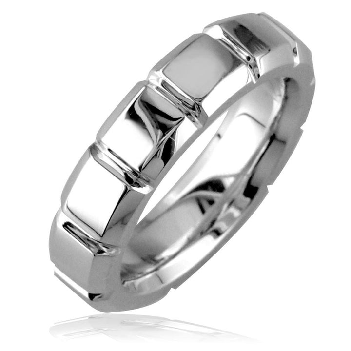 Mens Wedding Band, Beveled Sections, 5.3mm in 14K White Gold