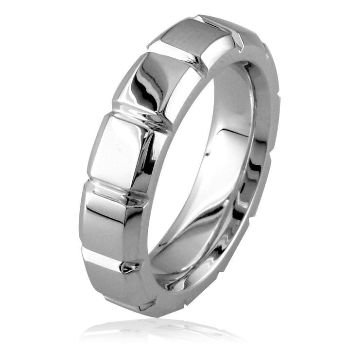 Mens Wedding Band, Beveled Sections, 5.3mm in 14K White Gold