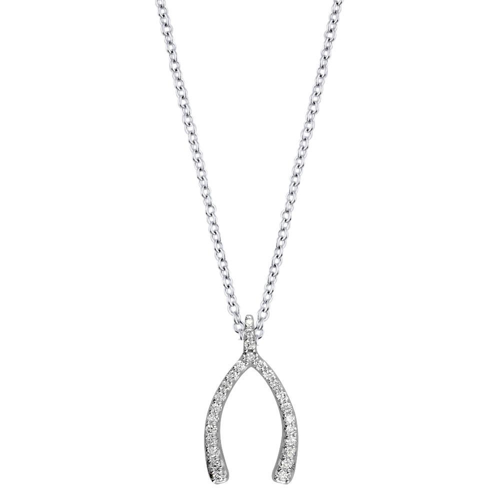 Diamond Wishbone Pendant and Chain, 0.30CT in 14K White Gold