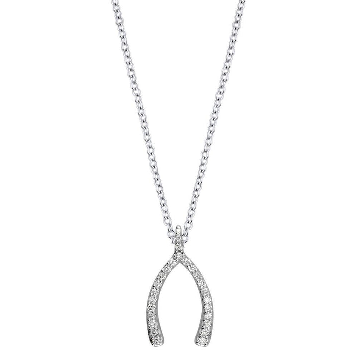 Diamond Wishbone Pendant and Chain, 0.30CT in 14K White Gold