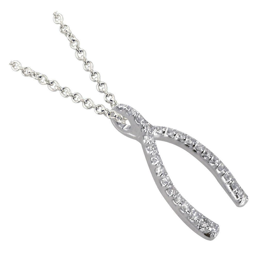 Diamond Wishbone Pendant and Chain, 0.30CT in 14K White Gold