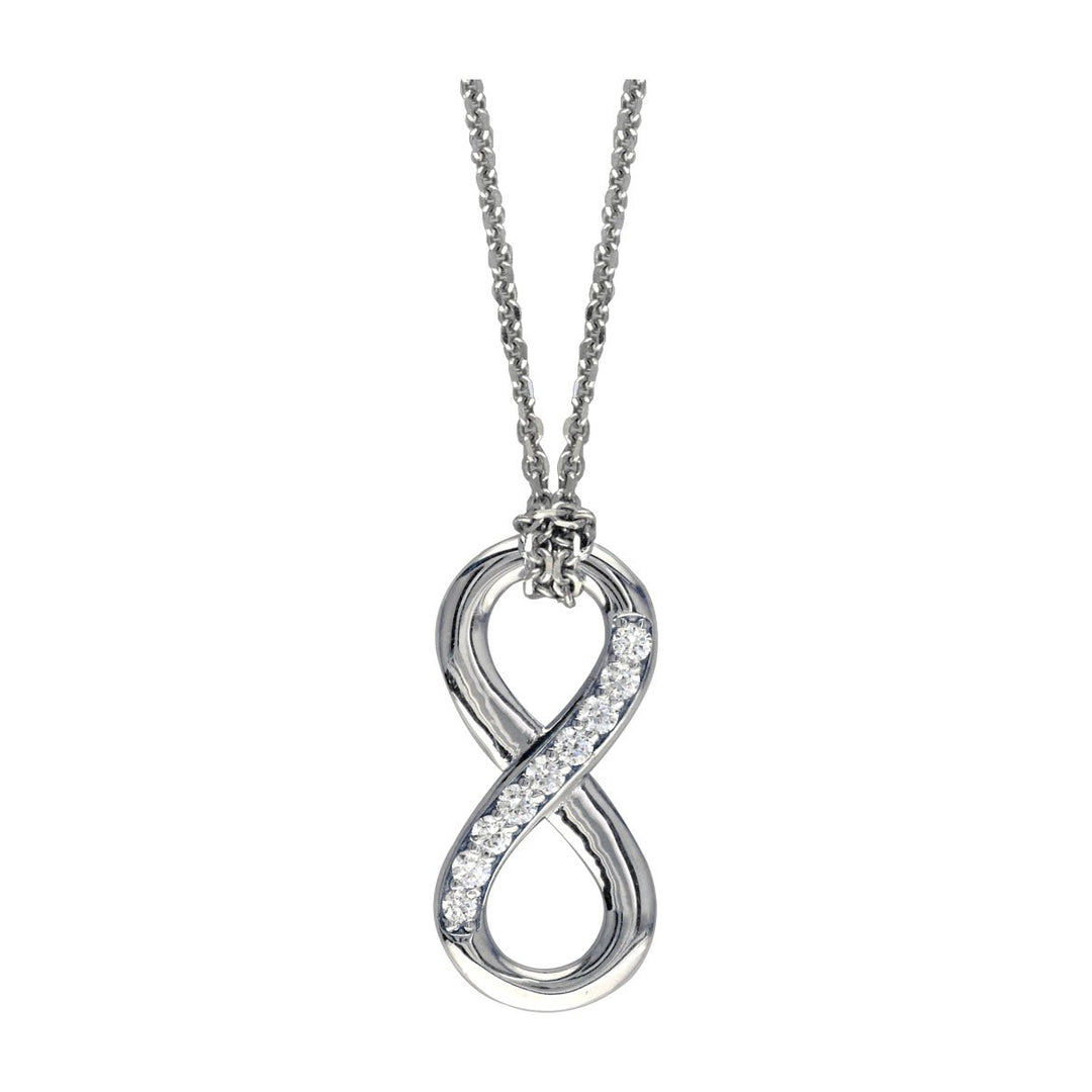 Medium Cubic Zirconia Flowing Infinity Charm with Knotted Chain in Sterling Silver, 17" Total Length