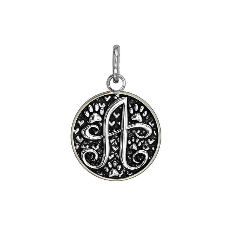 M - Small Solid 925 Sterling Silver with Black Finish Szira Collection Paw  and Hearts Monogram Initial M Charm, Pendant, Key Ring, for Dog, Cat or