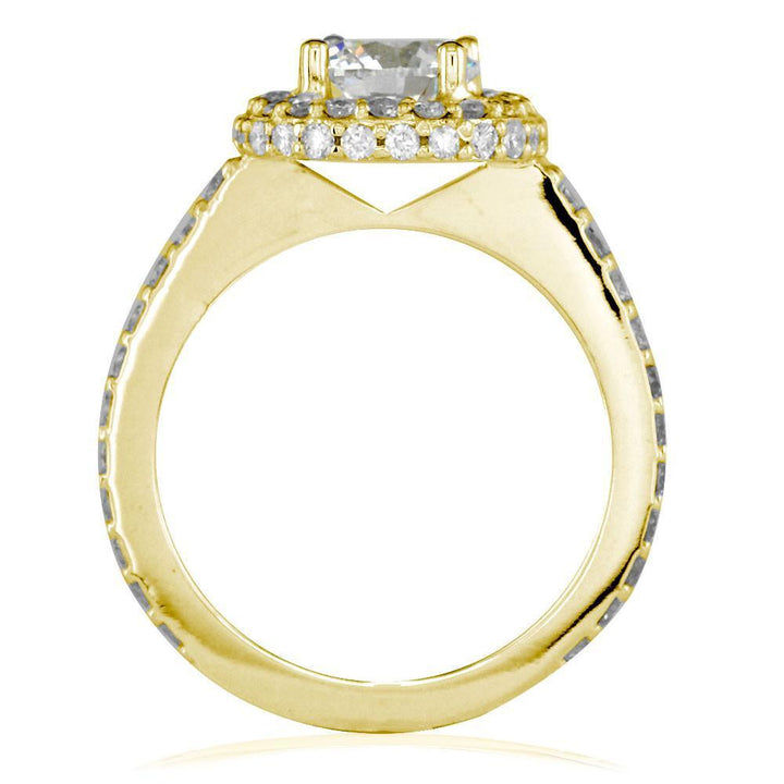 Diamond Halo Engagement Ring Setting, 0.70CT Sides in 14k Yellow Gold