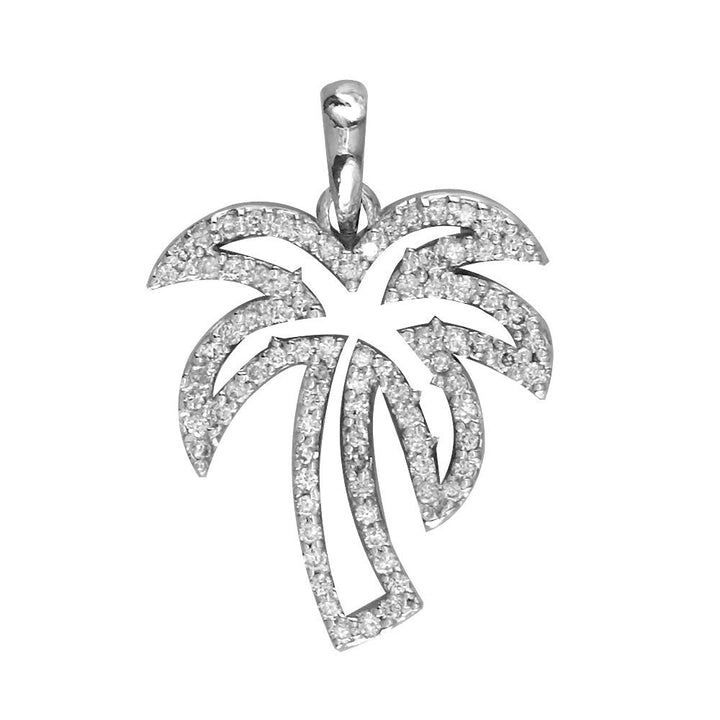 Small Open Diamond Palm Tree Pendant, 0.50CT in 14K White Gold