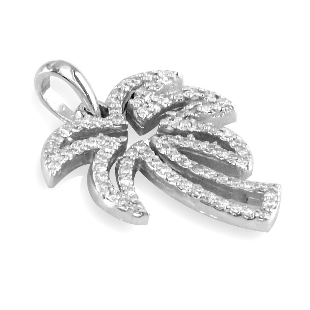 Small Open Diamond Palm Tree Pendant, 0.50CT in 14K White Gold