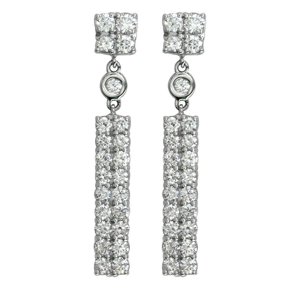 Long Diamonds Earrings, 1.38CT in 14K White Gold